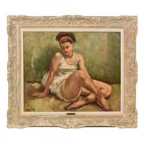 OLD PAINTINGS, ART DECO, YOUNG BALLERINA, OIL PAINTING ON CANVAS, THIRTIES. (QR496)